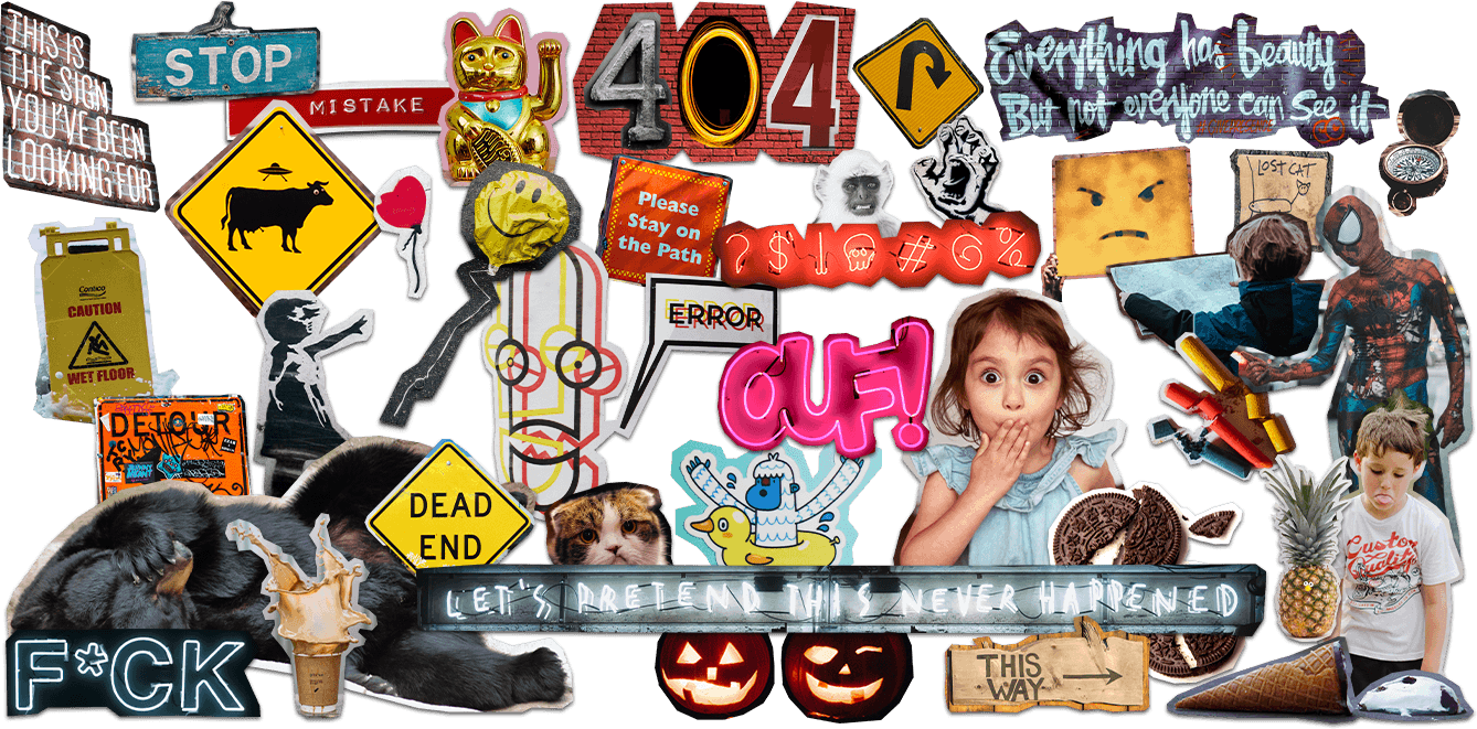 Scrapbook collage depicting various cut outs