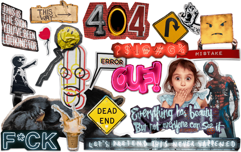 Scrapbook collage depicting various cut outs